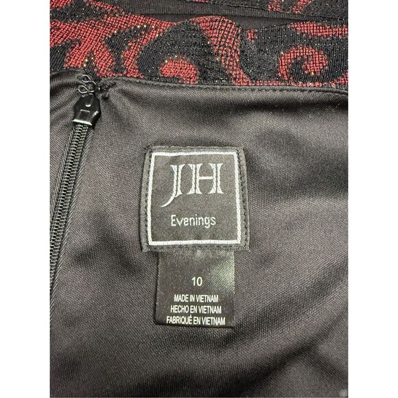 Jessica Howard Women’s 10 Evening Midi Dress Red Black Sparkle Holiday Party - Picture 7 of 9